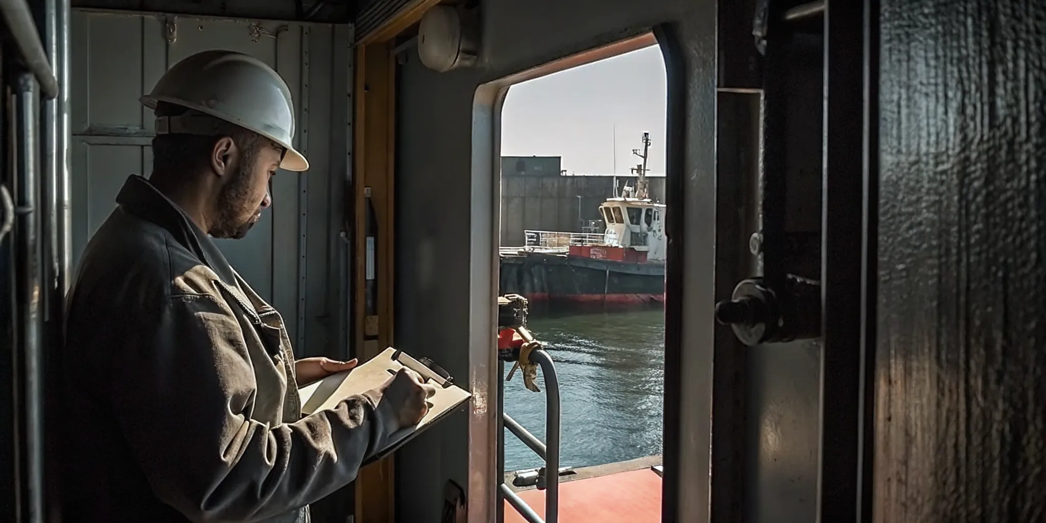 Tampa Bay commercial mariner reviewing USCG drug testing appointment paperwork near a marina