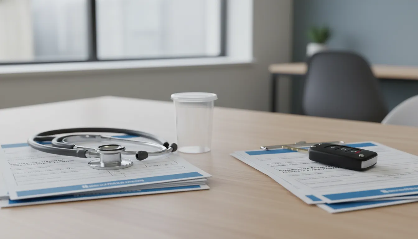 DOT drug testing Tampa documents shown separately from medical exam paperwork