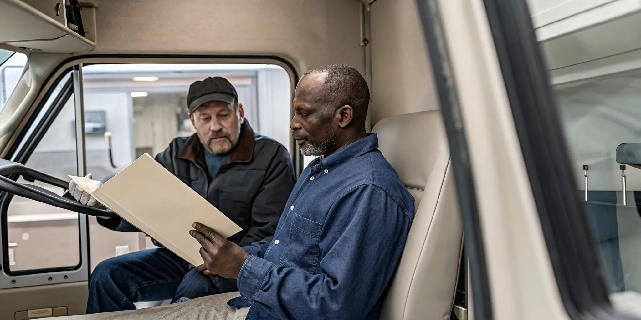 Driver reviewing medications and DOT physical records with a medical examiner