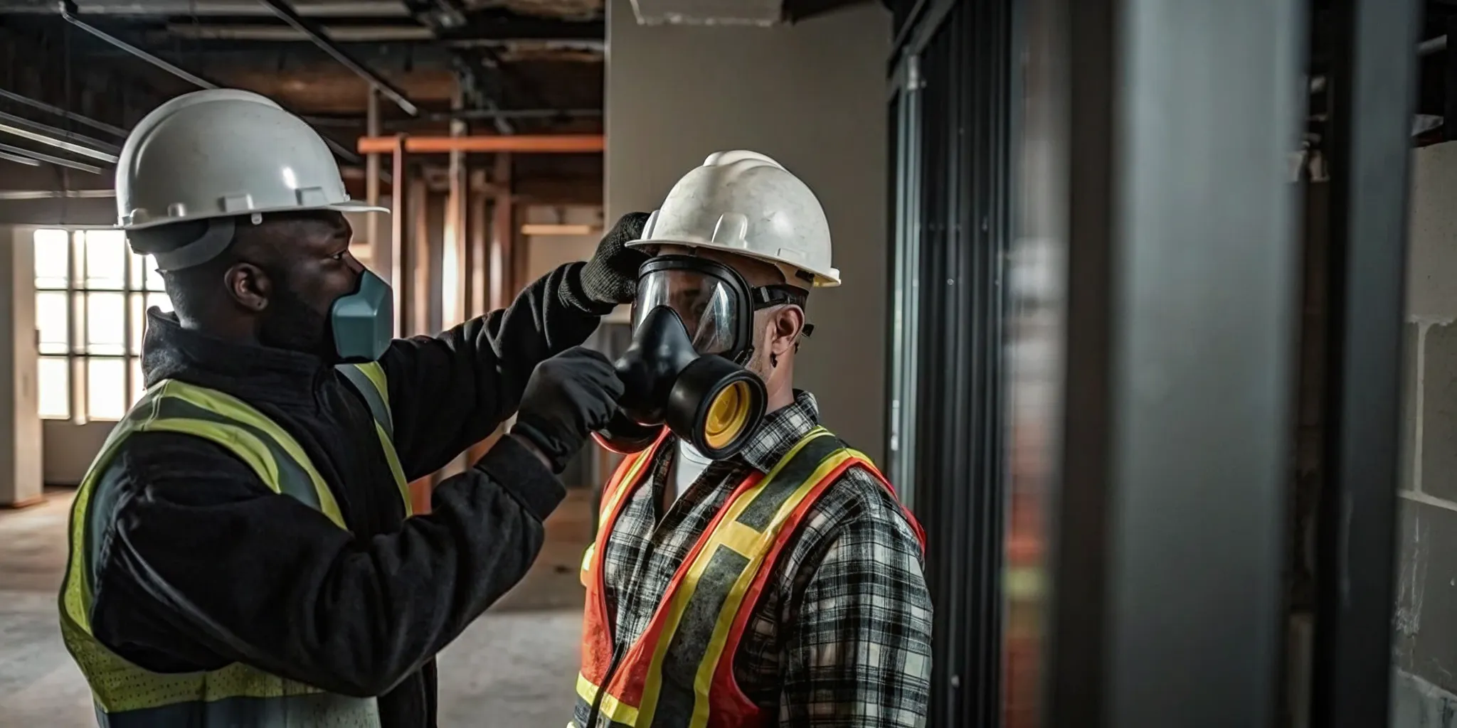 Safety supervisor conducting respirator fit testing with a Tampa worker