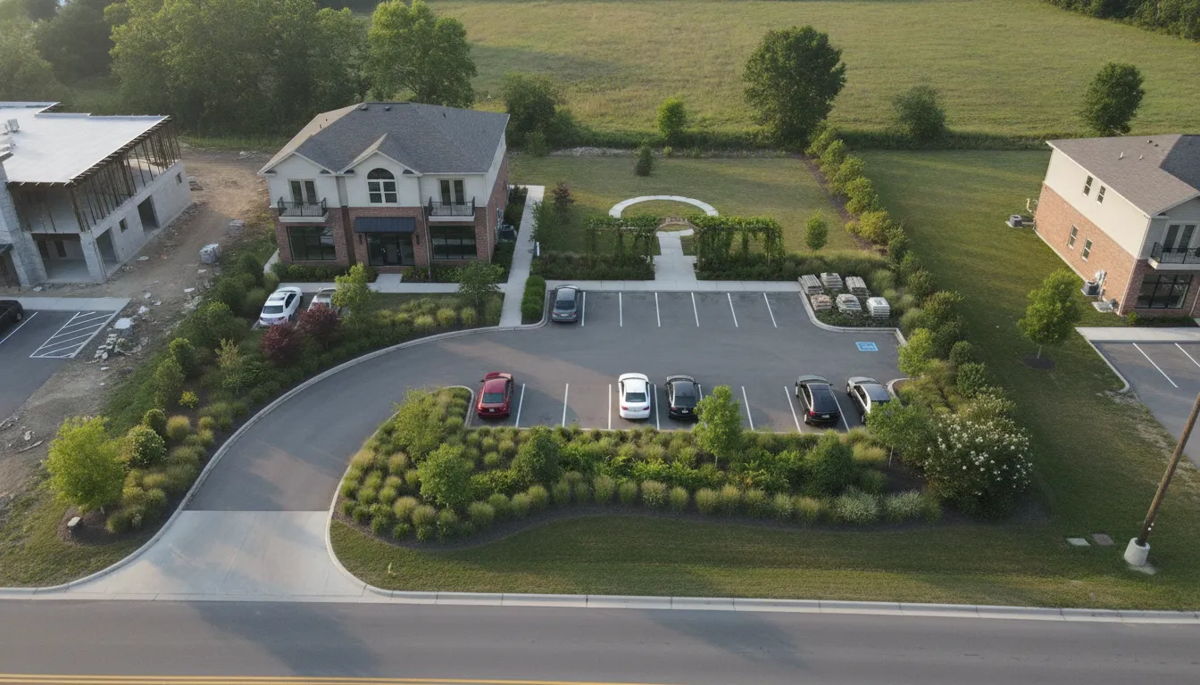 Aerial layout showing access and parking for a conditional use permit