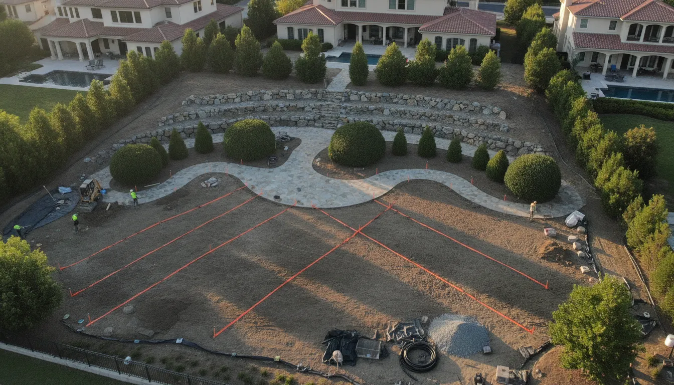 Residential yard features being prepared for a landscape permit plan