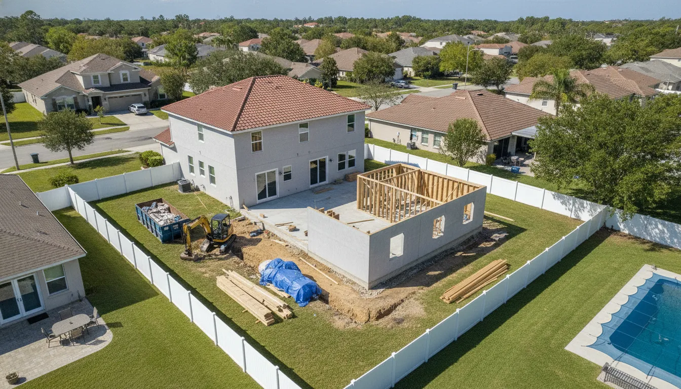 Aerial view of a property being prepared for a building permit site plan