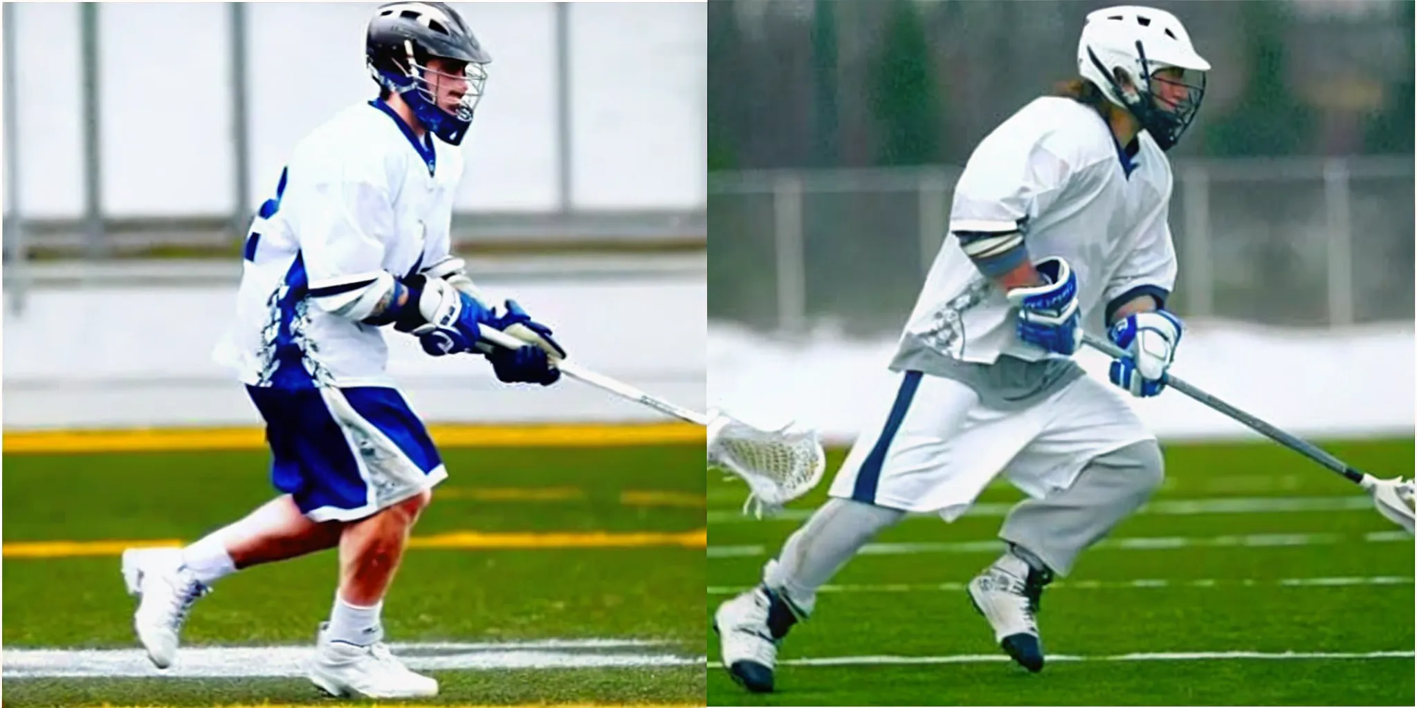 Field lacrosse and ice hockey players in coordinated custom team uniforms