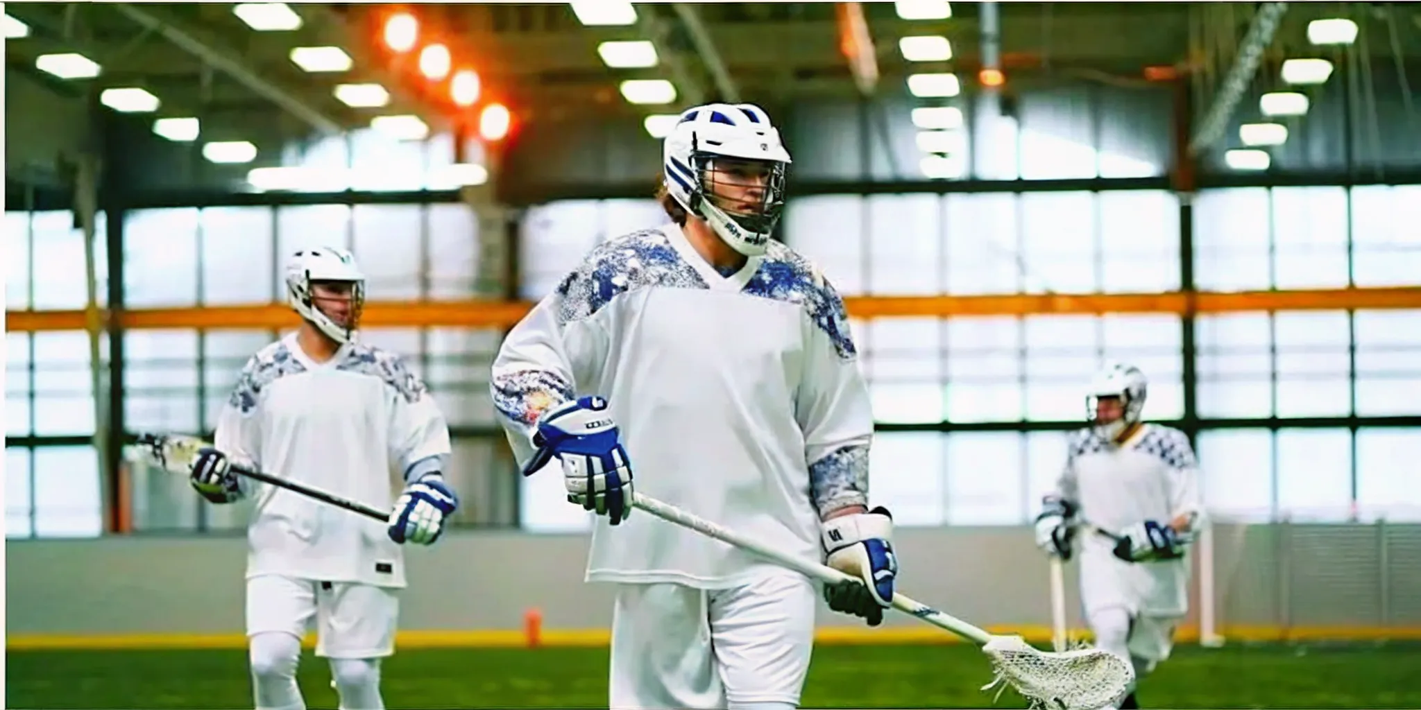 Box lacrosse team wearing coordinated custom sublimated jerseys