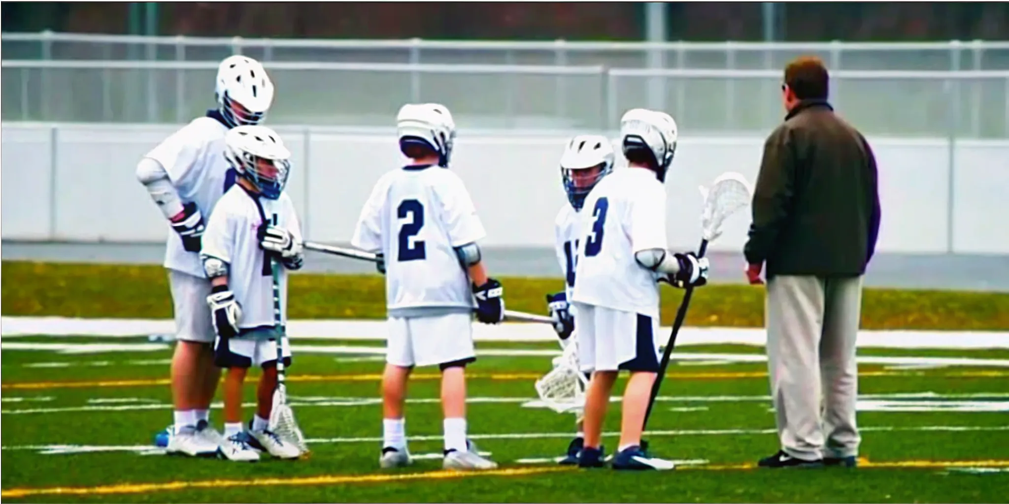 Youth lacrosse players comparing uniform fit before the season