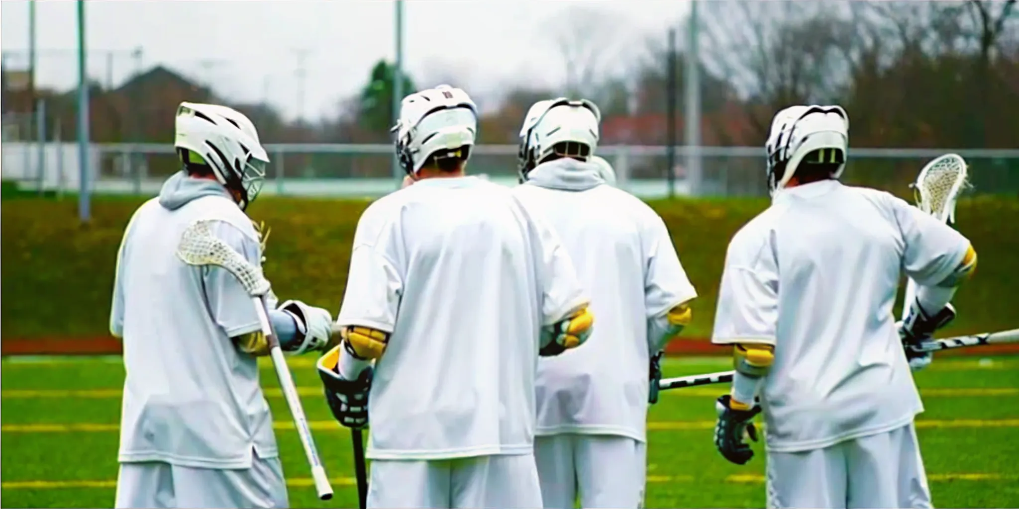 Field lacrosse team in coordinated uniforms for a lacrosse team store