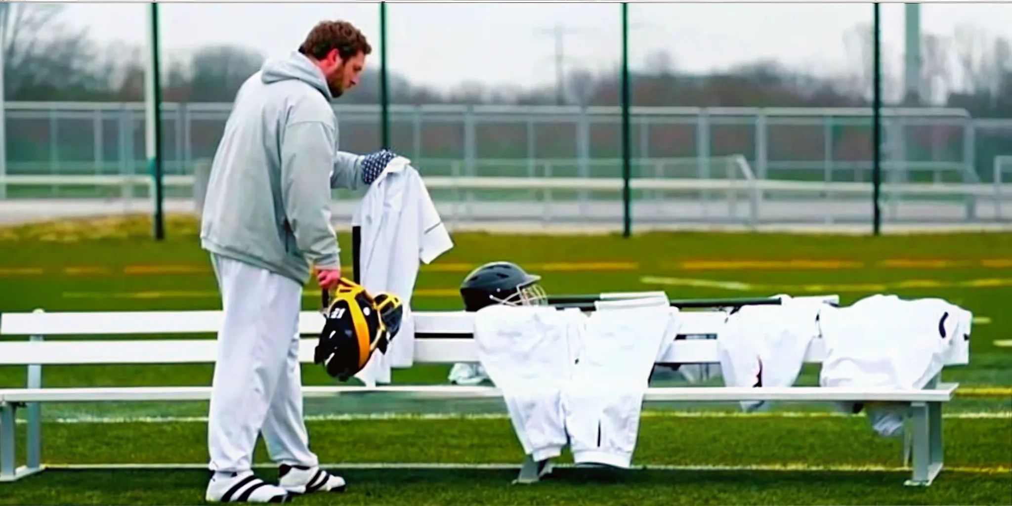 Lacrosse coach and team manager organizing custom uniforms from their order checklist