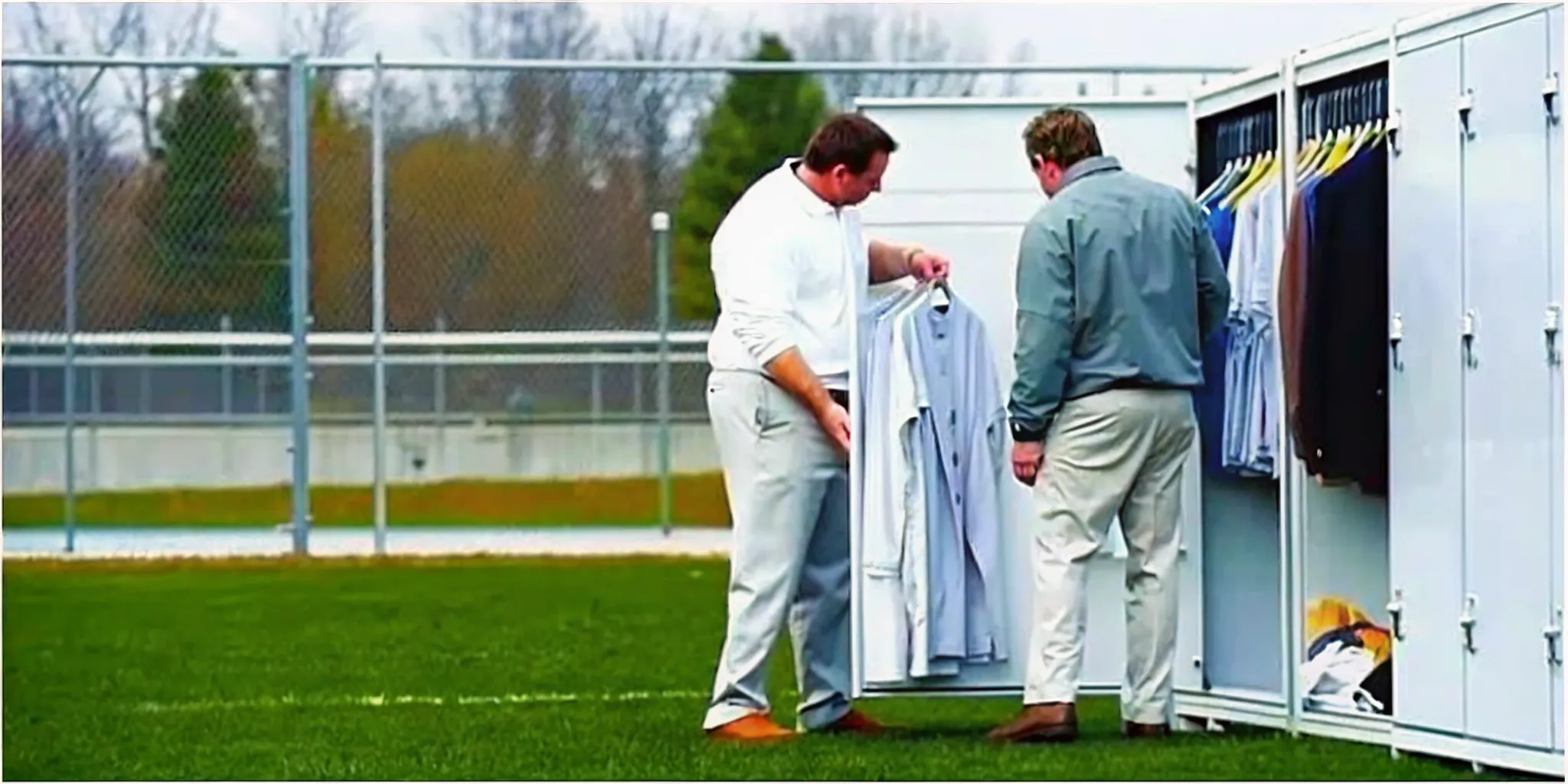 Team manager inspecting custom lacrosse uniforms before delivery