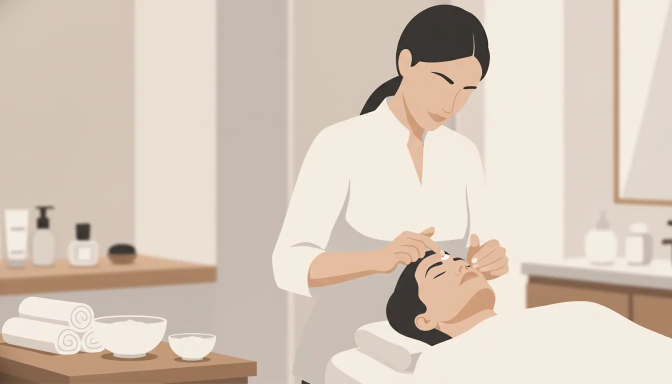 Professional esthetician applying a retinol cream in a skincare treatment room