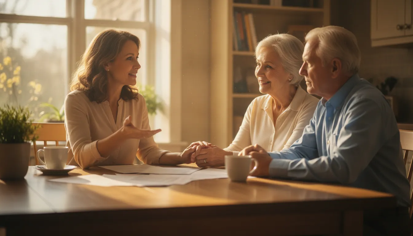 Medicare benefits advisor reviewing coverage options with an older couple