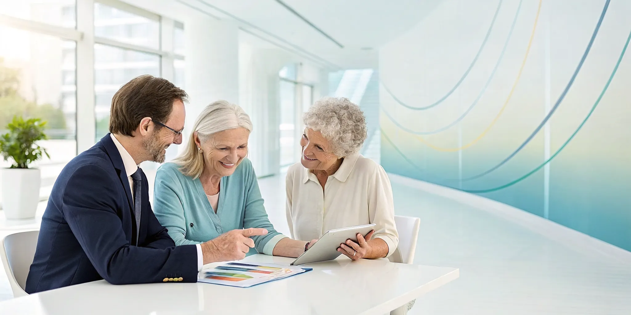 A professional helps a senior couple review their Cigna HealthSpring Medicare options.