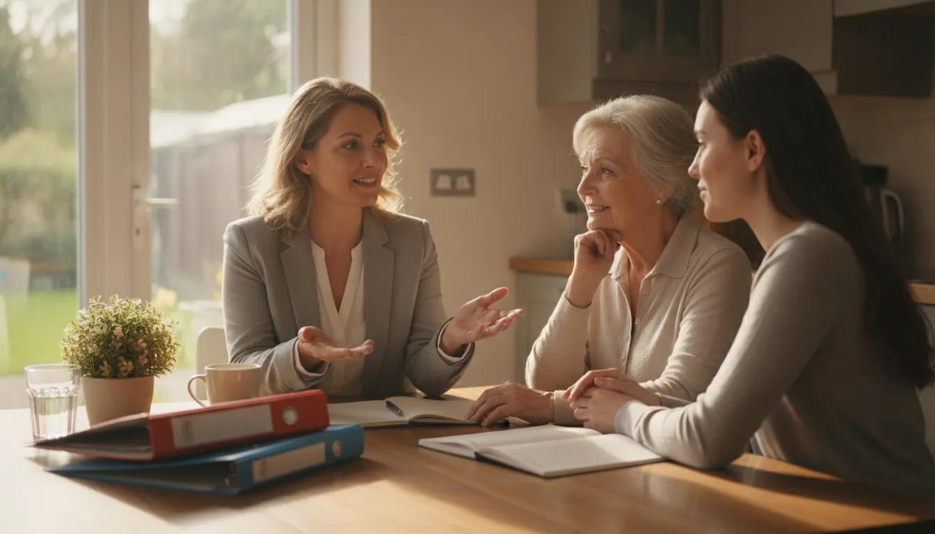 Benefits advisor helping an older adult organize Medicare enrollment information