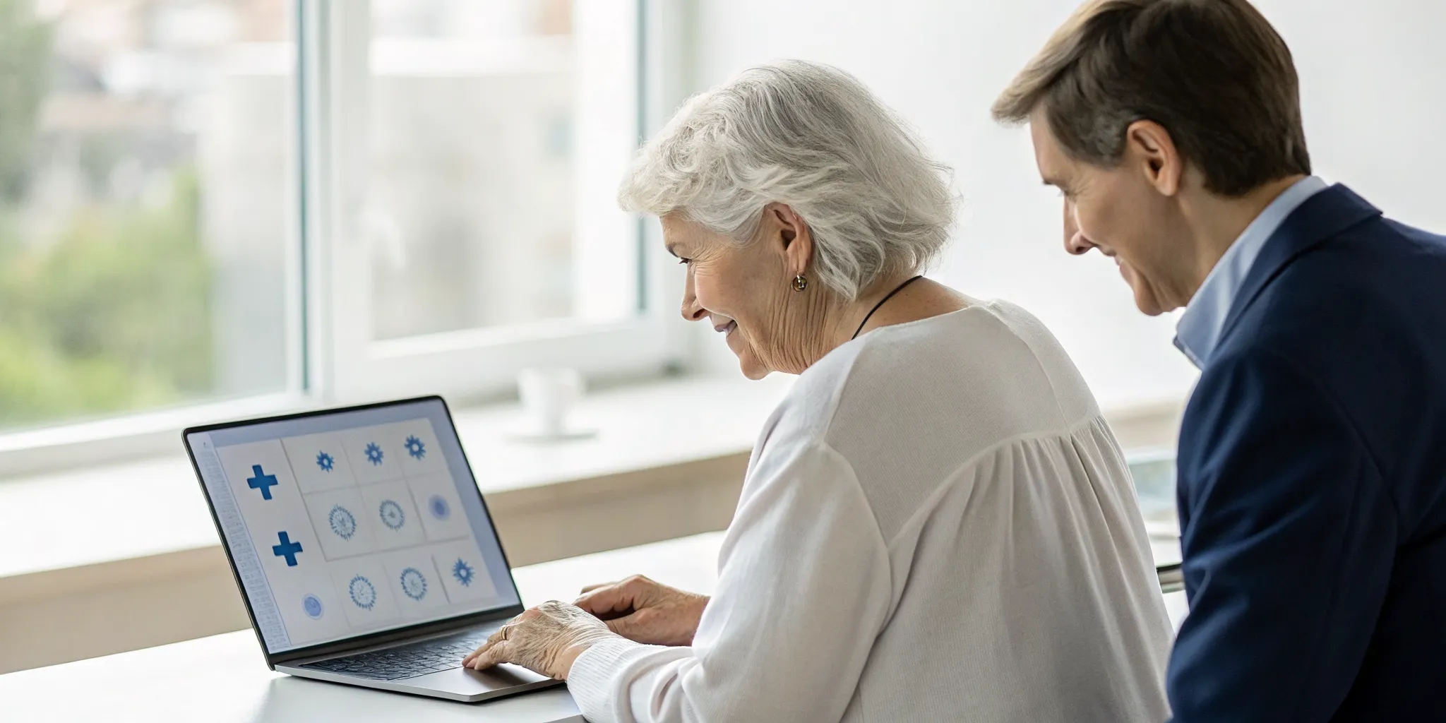 Senior using the Medicare Plan Finder tool on a laptop to find the right Medicare plan.