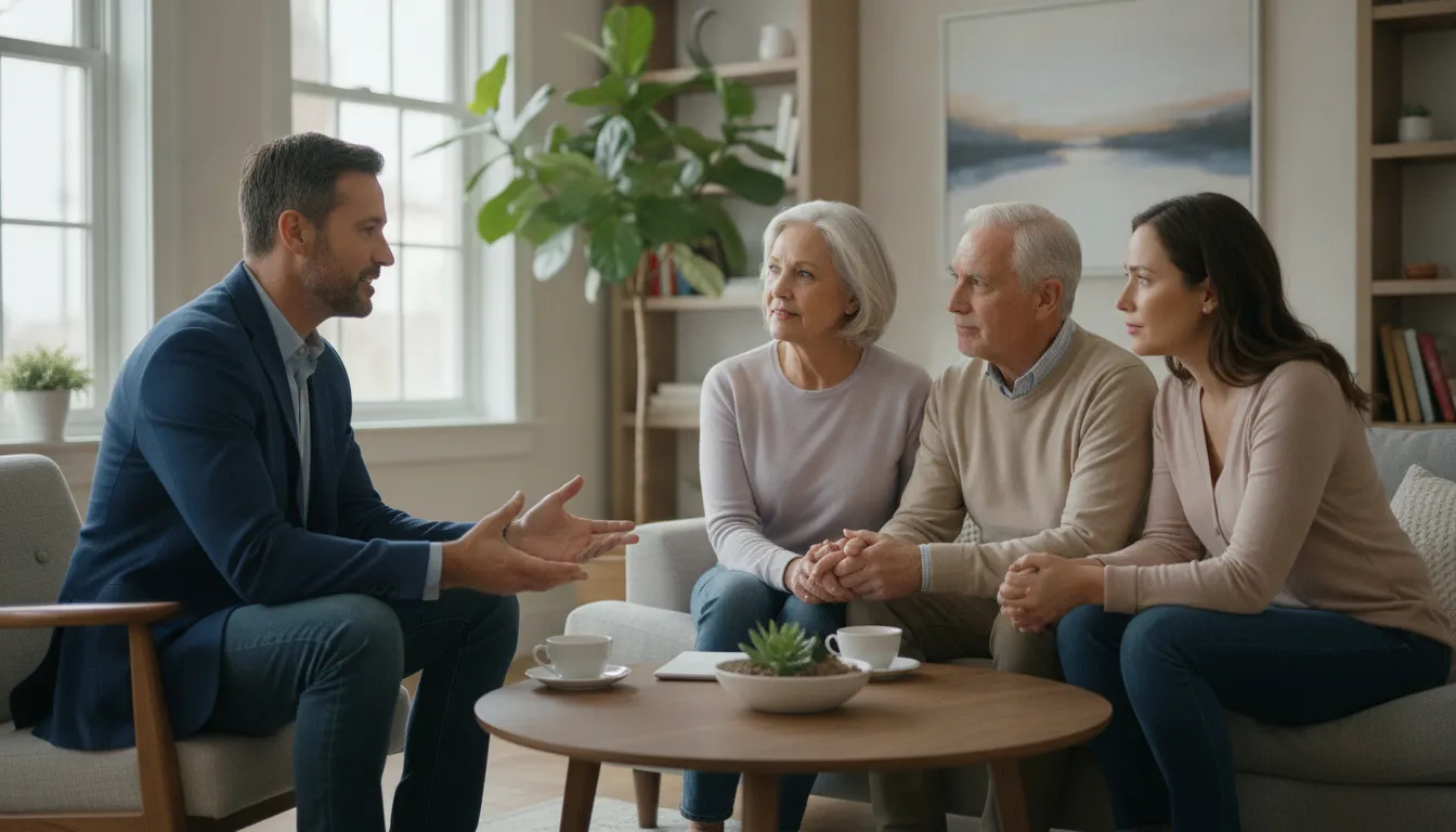Medicare benefits advisor explaining plan choices to an older couple