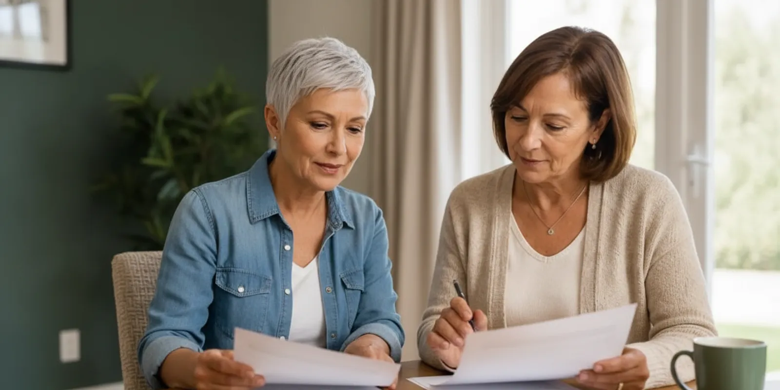 Older adult reviewing Medicare plan documents at home with a family member