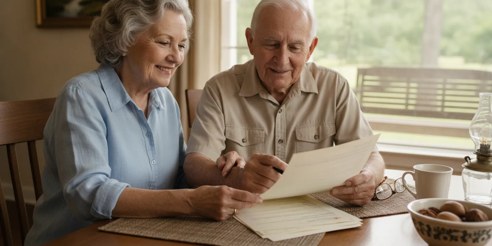 Older Louisiana couple reviewing Medicare plan information at home