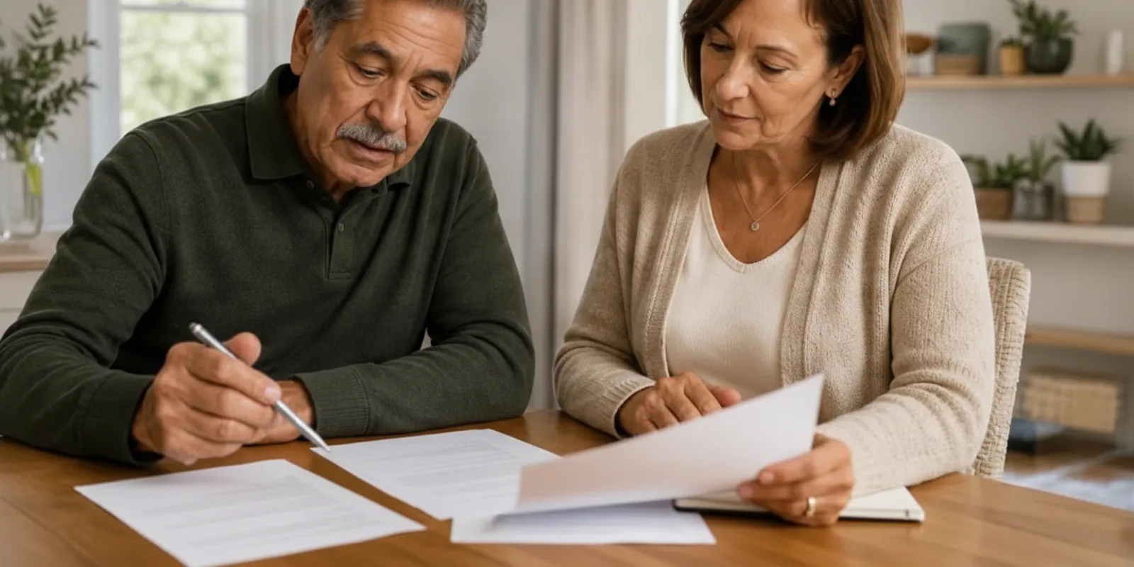 Ohio couple reviewing Medicare plan documents at home