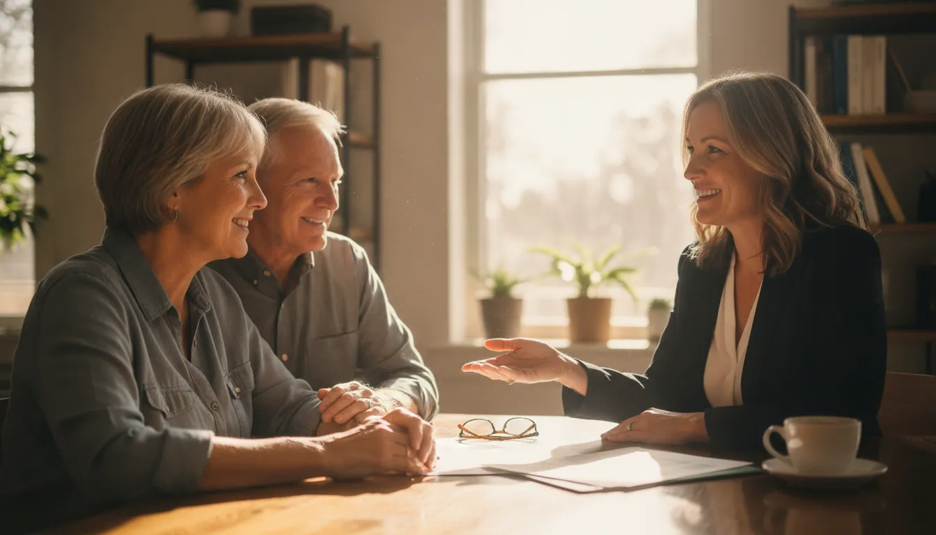 Texas couple comparing Medicare Advantage plans with an independent advisor