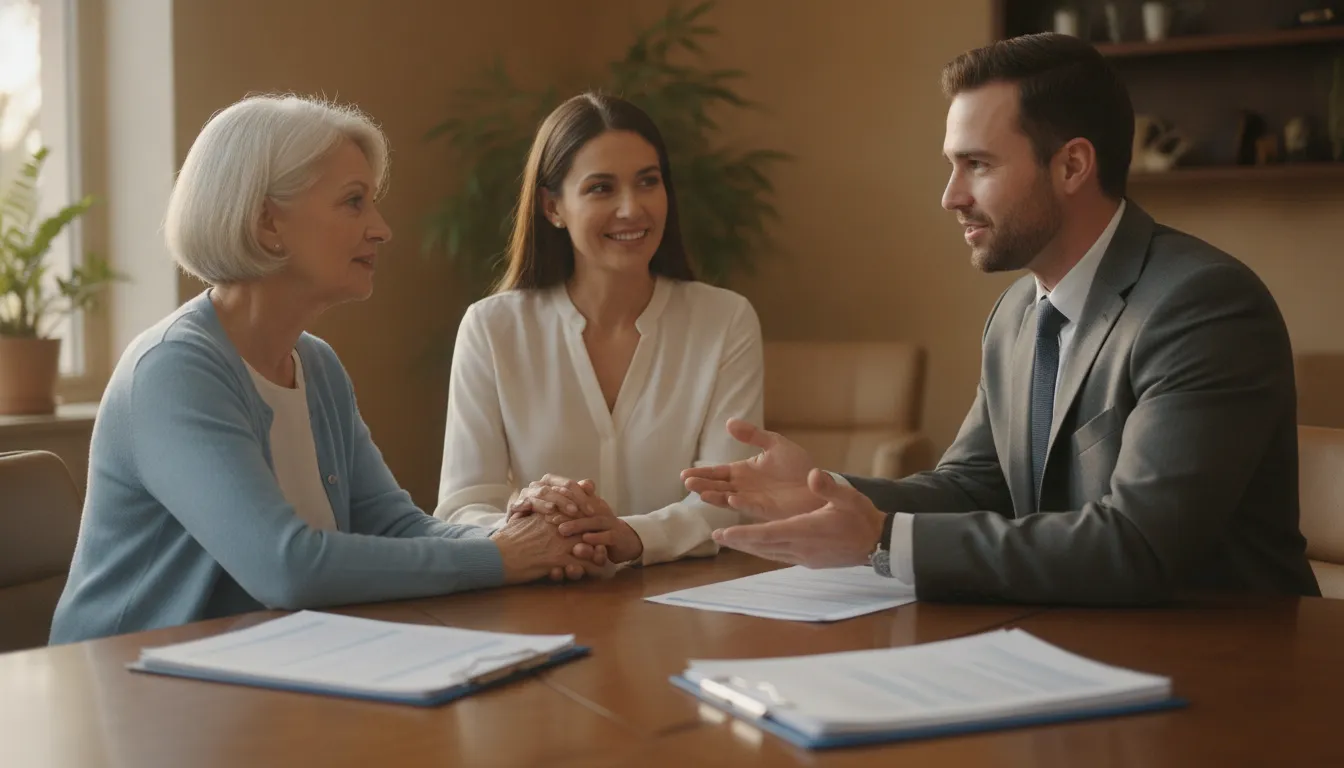 Family member and Medicare insurance broker reviewing coverage priorities