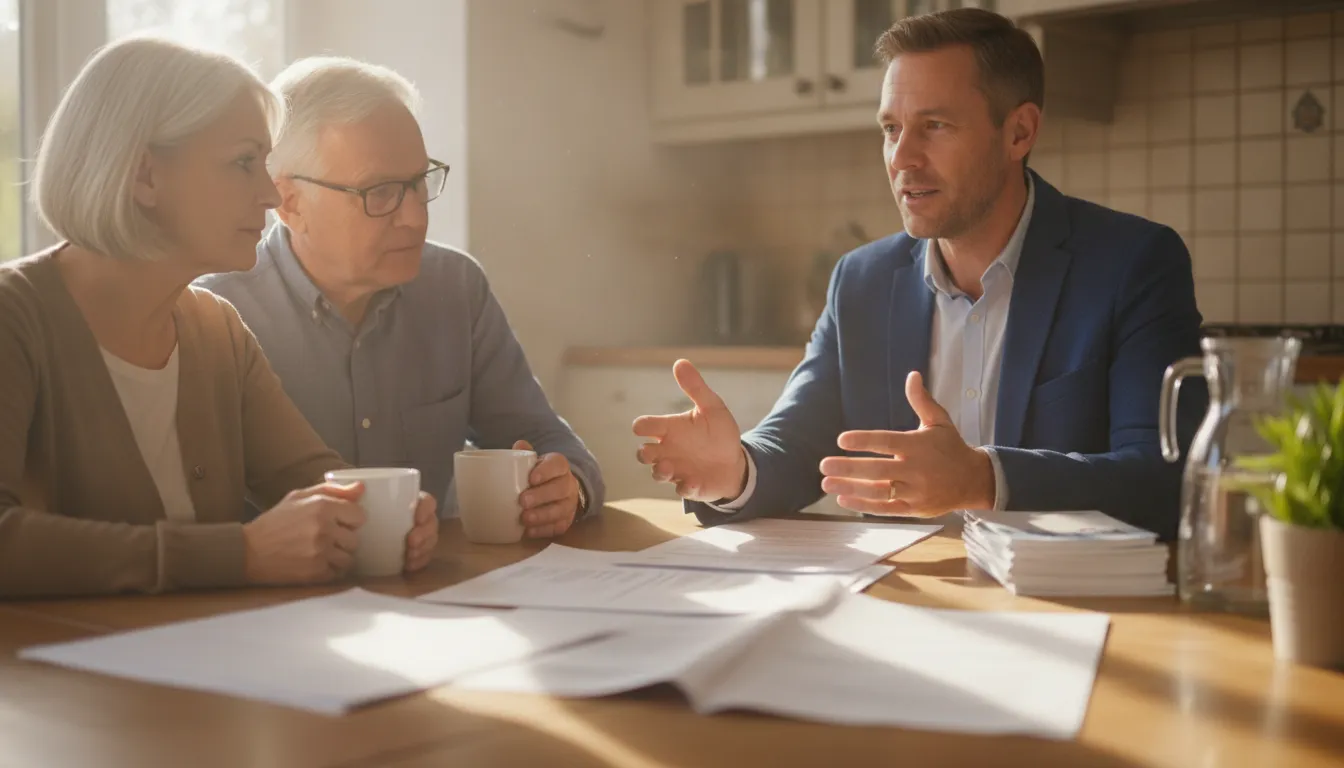 Benefits advisor discussing employer health coverage and Medicare with an older couple