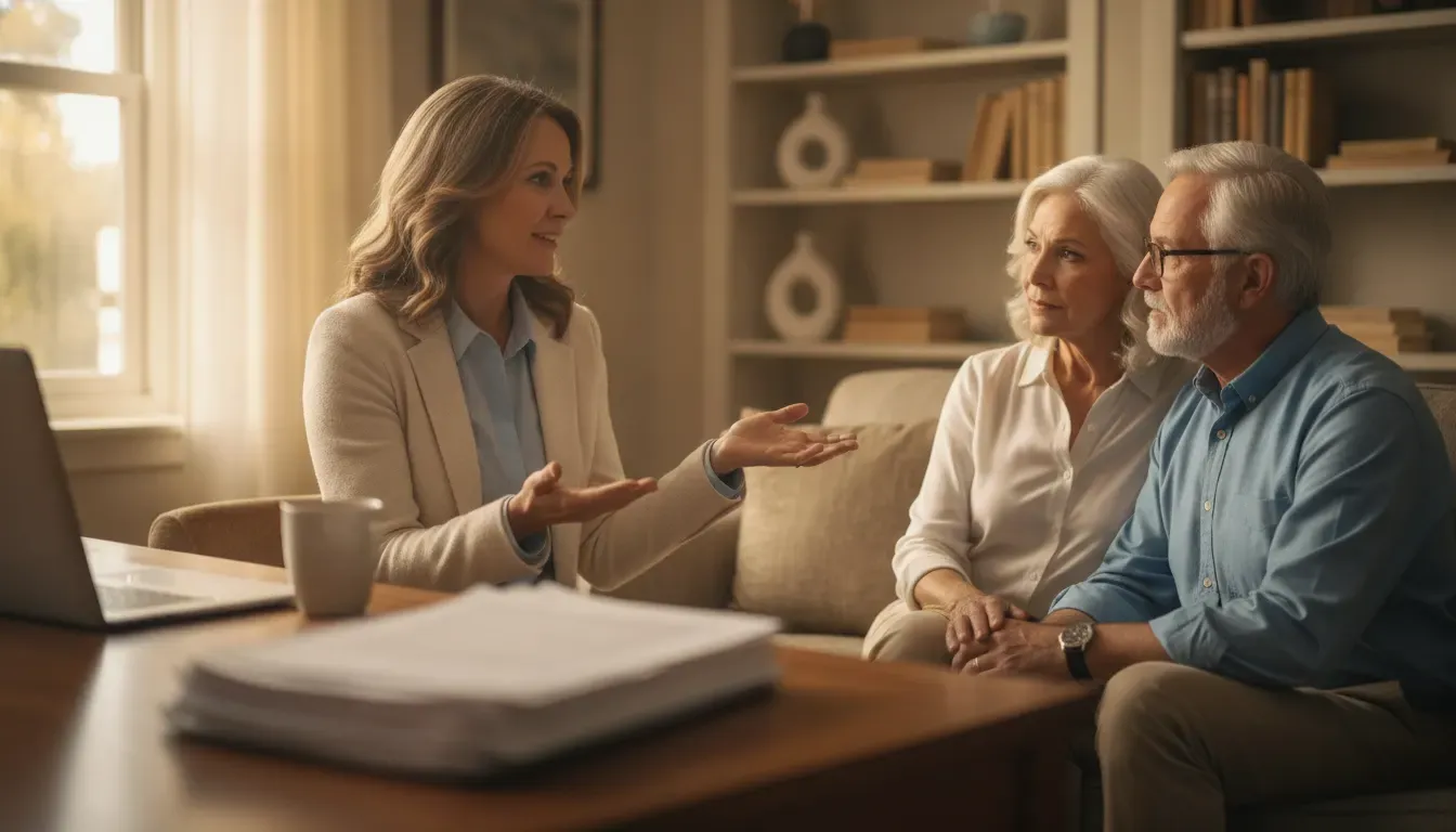 Medicare advisor explaining Part A hospital coverage to an older couple