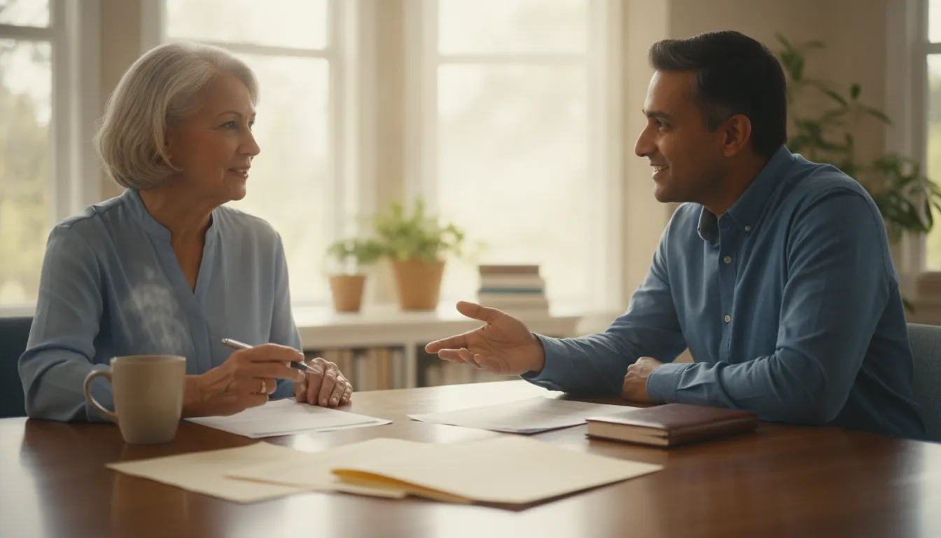Senior reviewing Medicare Part C doctors, prescriptions, and plan benefits with an advisor