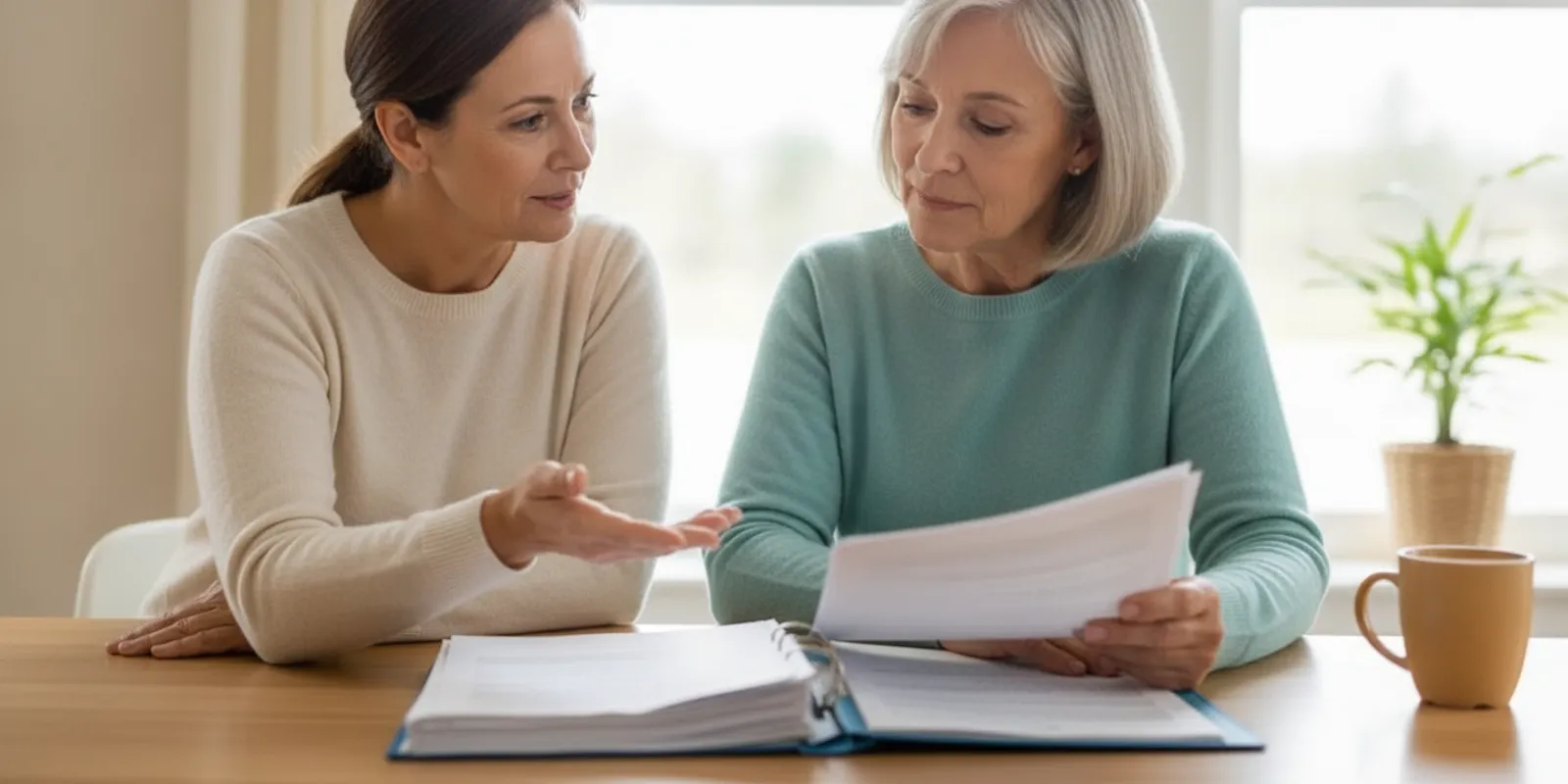 Older adult reviewing Medicare paperwork at a kitchen table