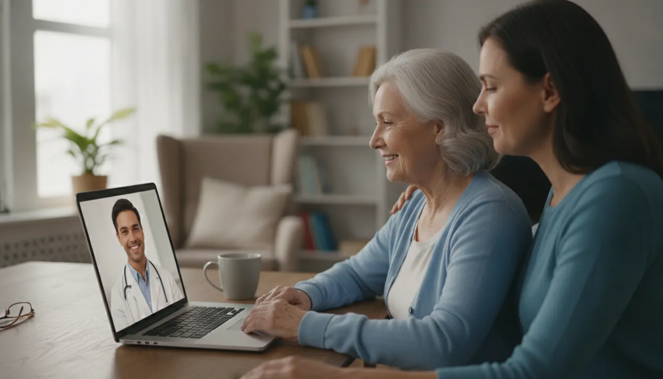 Older adult having a virtual health appointment at home