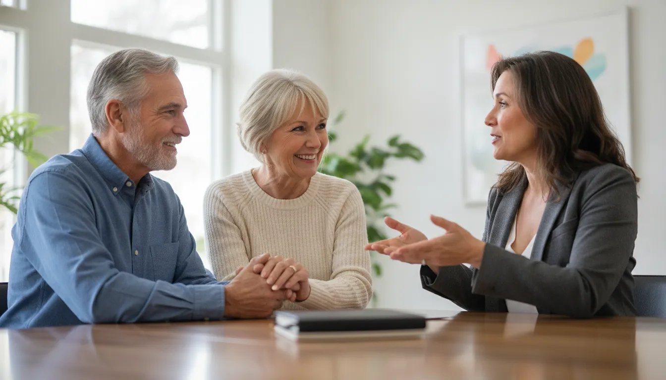 Older couple discussing Social Security COLA vs Medicare costs with an advisor