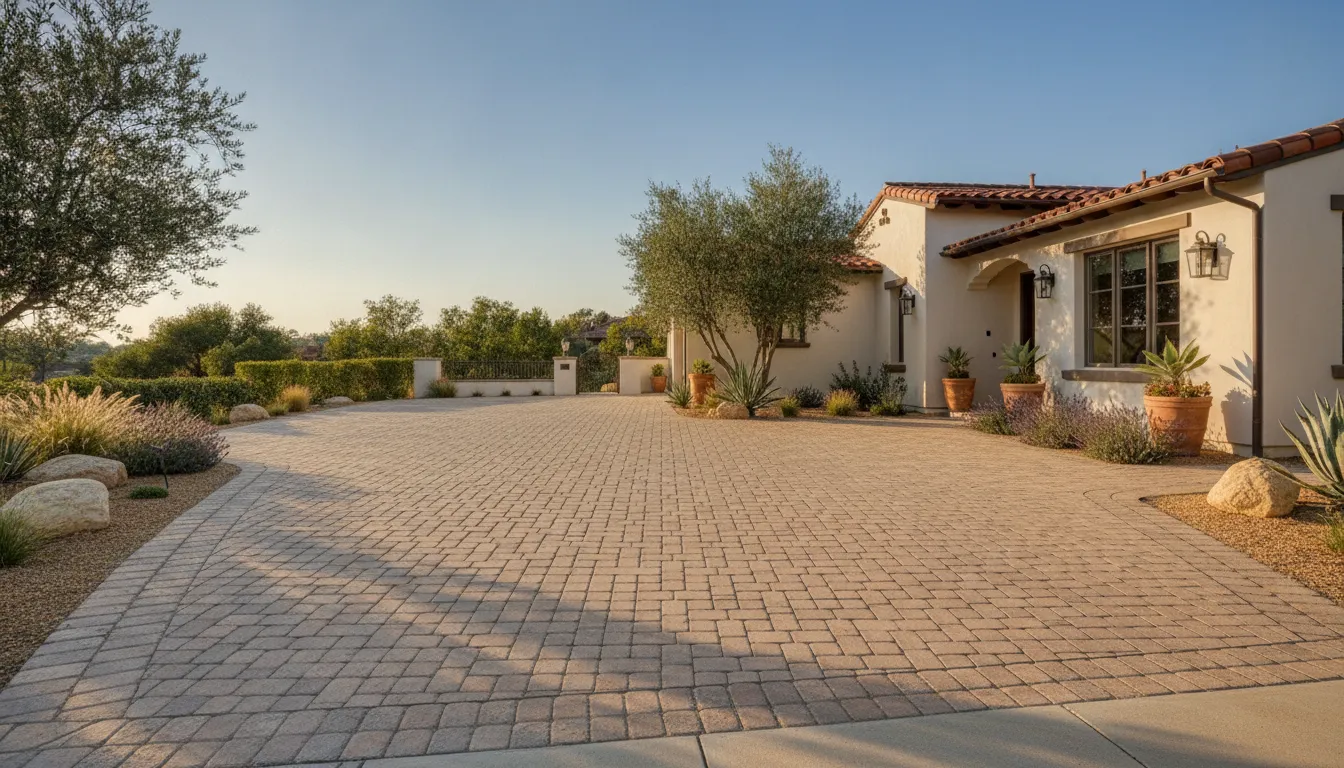 Concrete cobblestone pavers across an Orange County driveway