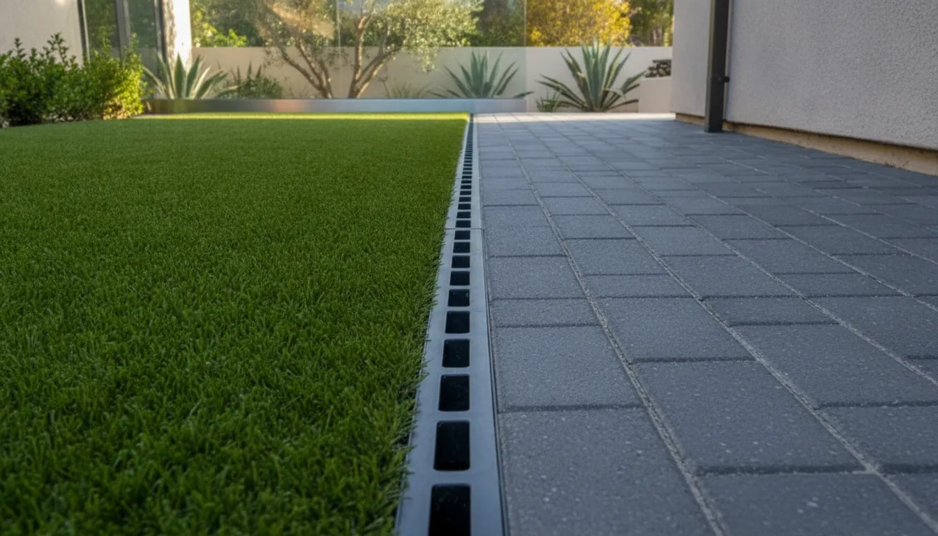 Brick paver patio drainage system installed at an Orange County home showing permeable joints