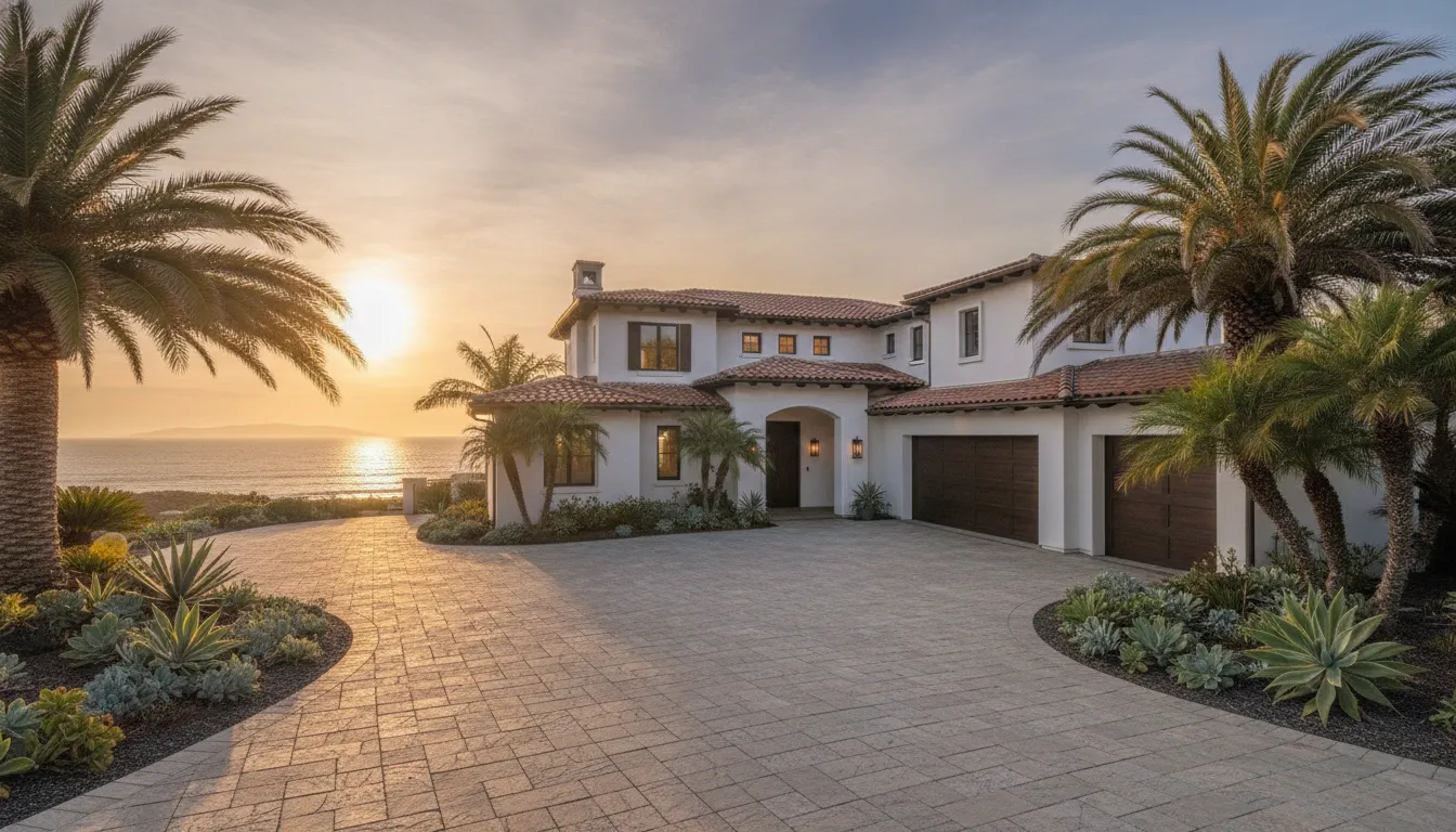 Custom brick paver driveway and patio at a luxury Orange County estate