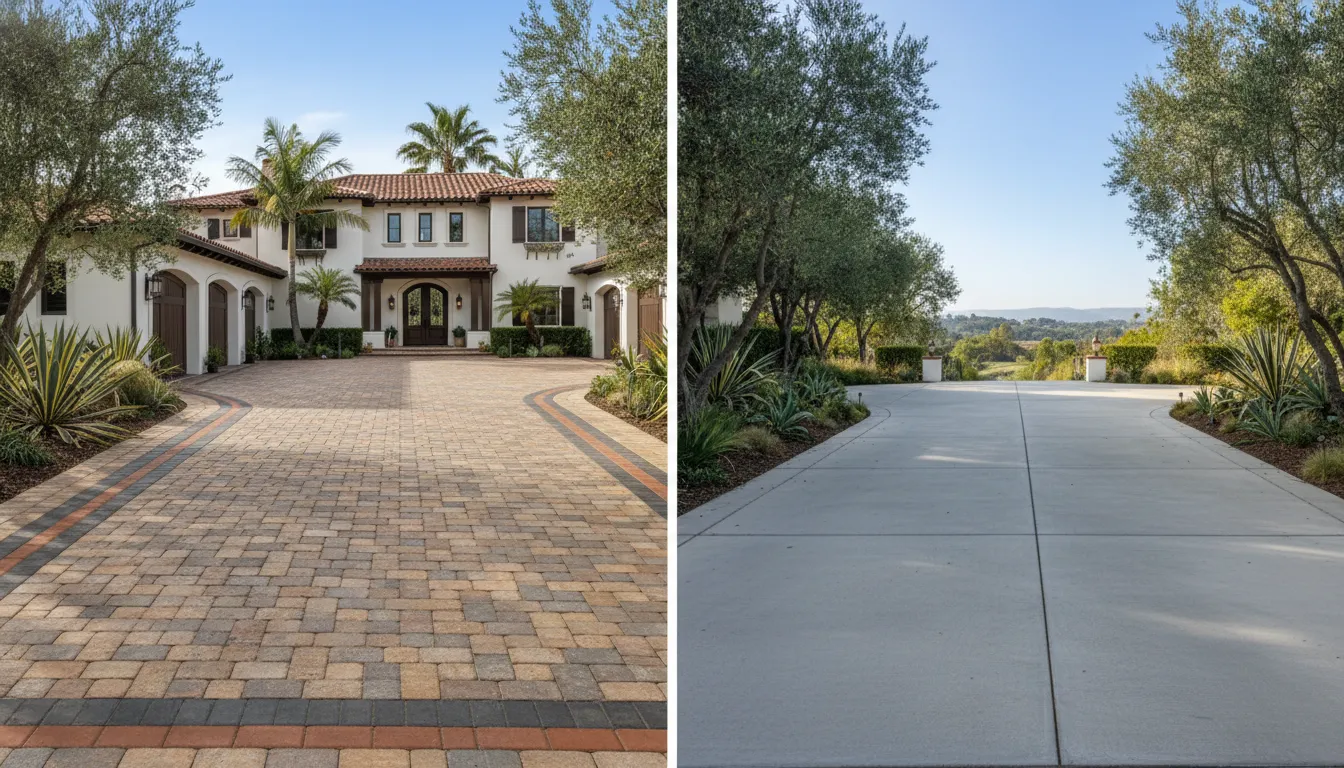 Driveway pavers vs concrete driveway finish comparison for an Orange County home