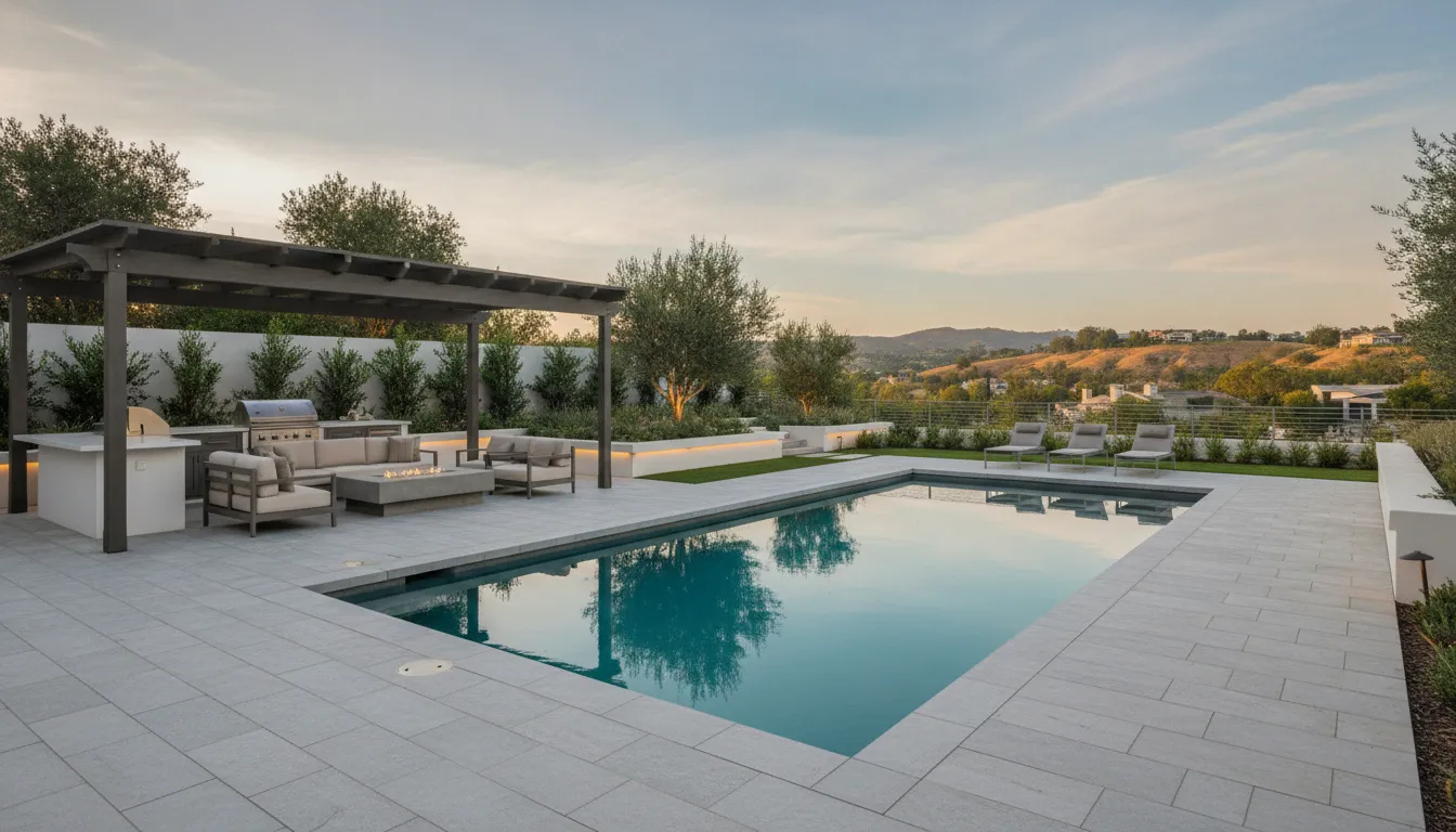 Elegant modern porcelain saltwater pool deck pavers
