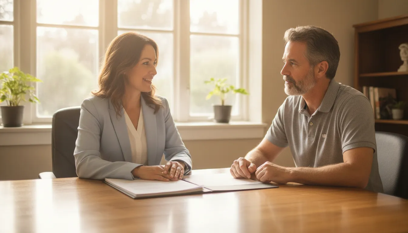 California bail bond agent discussing collateral risk with a co-signer