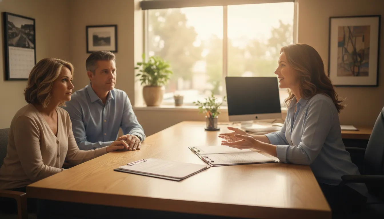 Bail professional explaining bond options to a California family