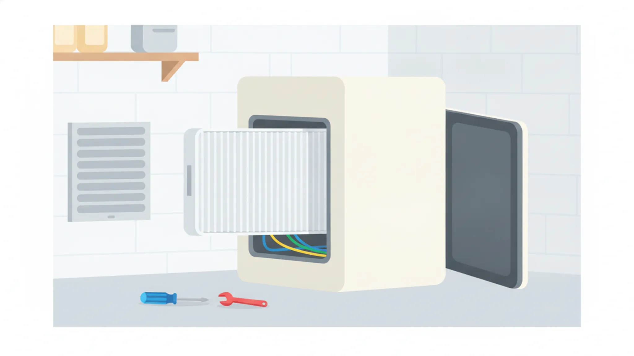 Air filter beside a residential Goodman furnace