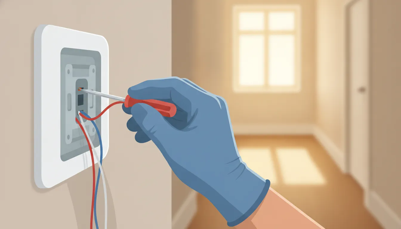 Technician checking thermostat wiring before a smart thermostat installation