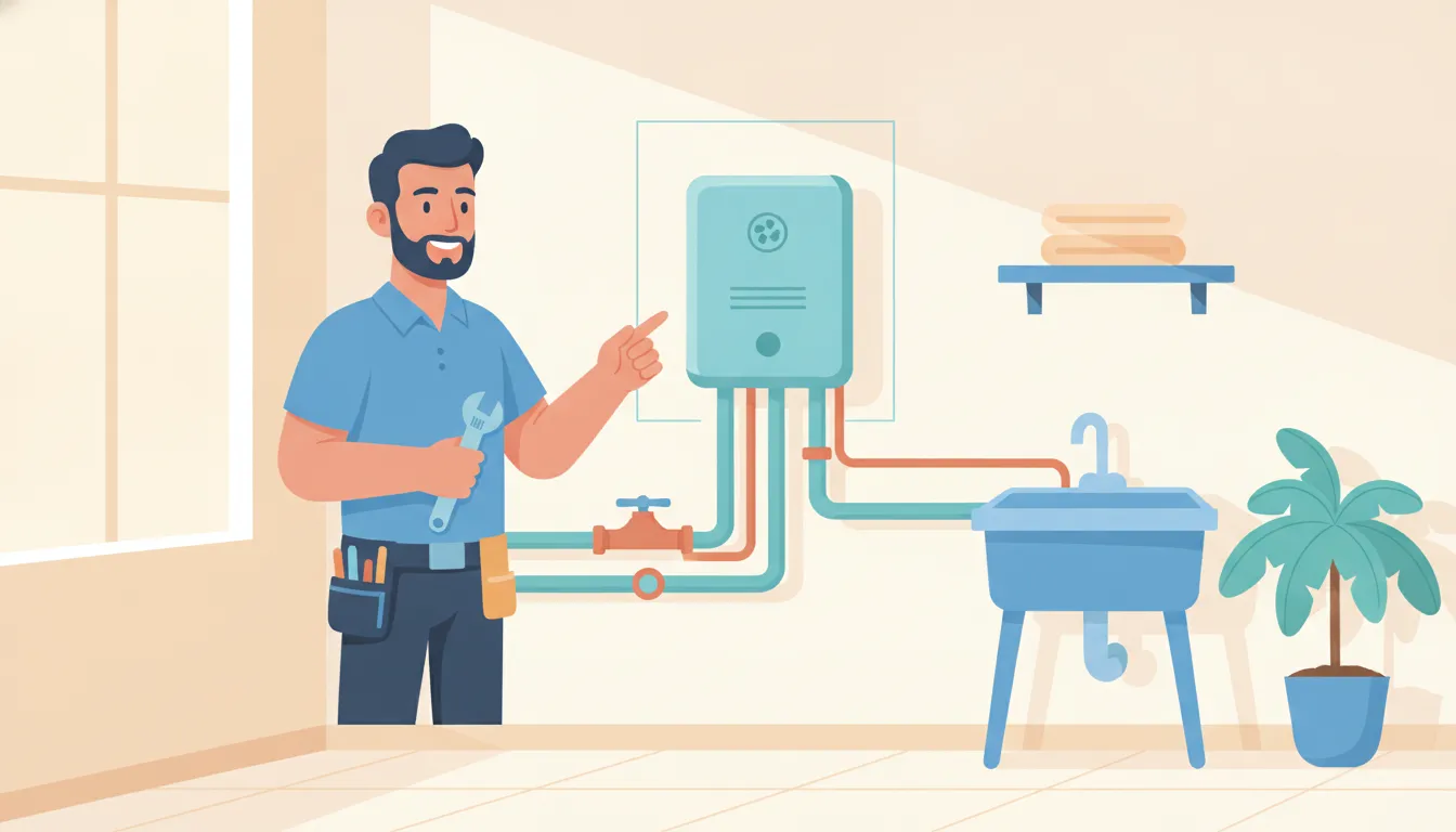 Technician flushing mineral scale from a tankless water heater