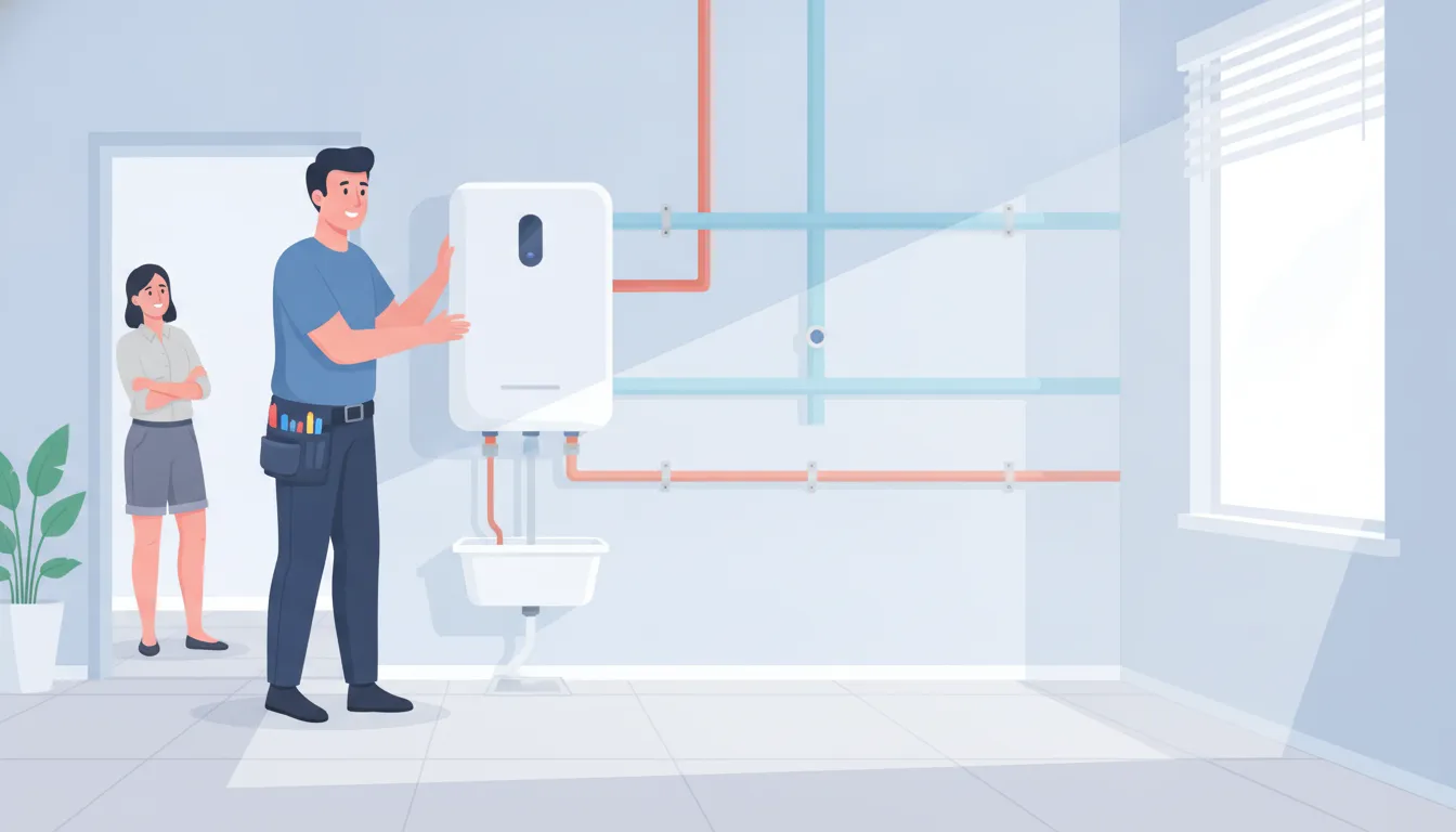 Technician installing a tankless water heater in a Florida home