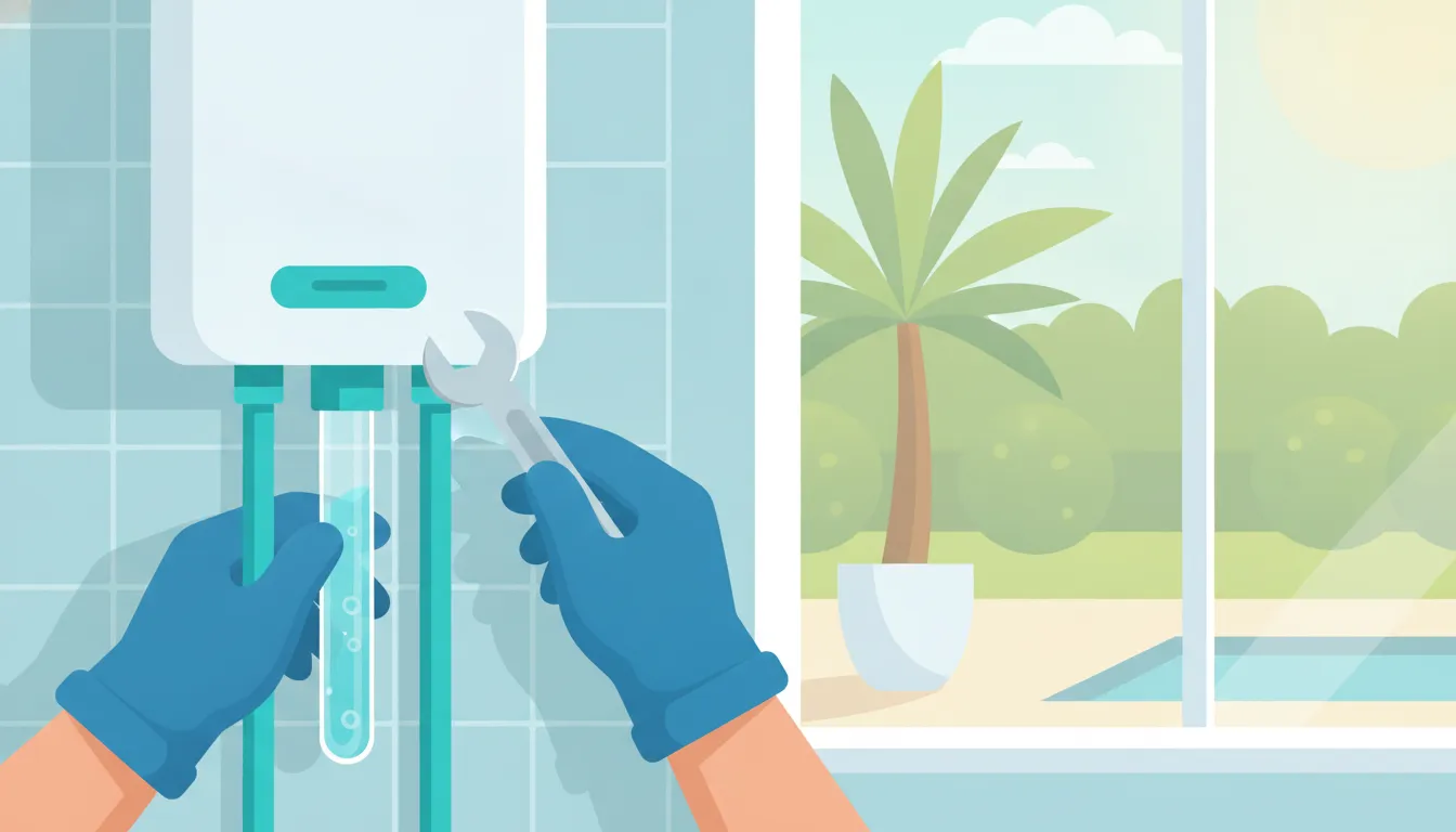 Tankless water heater maintenance and flow check in a South Florida home