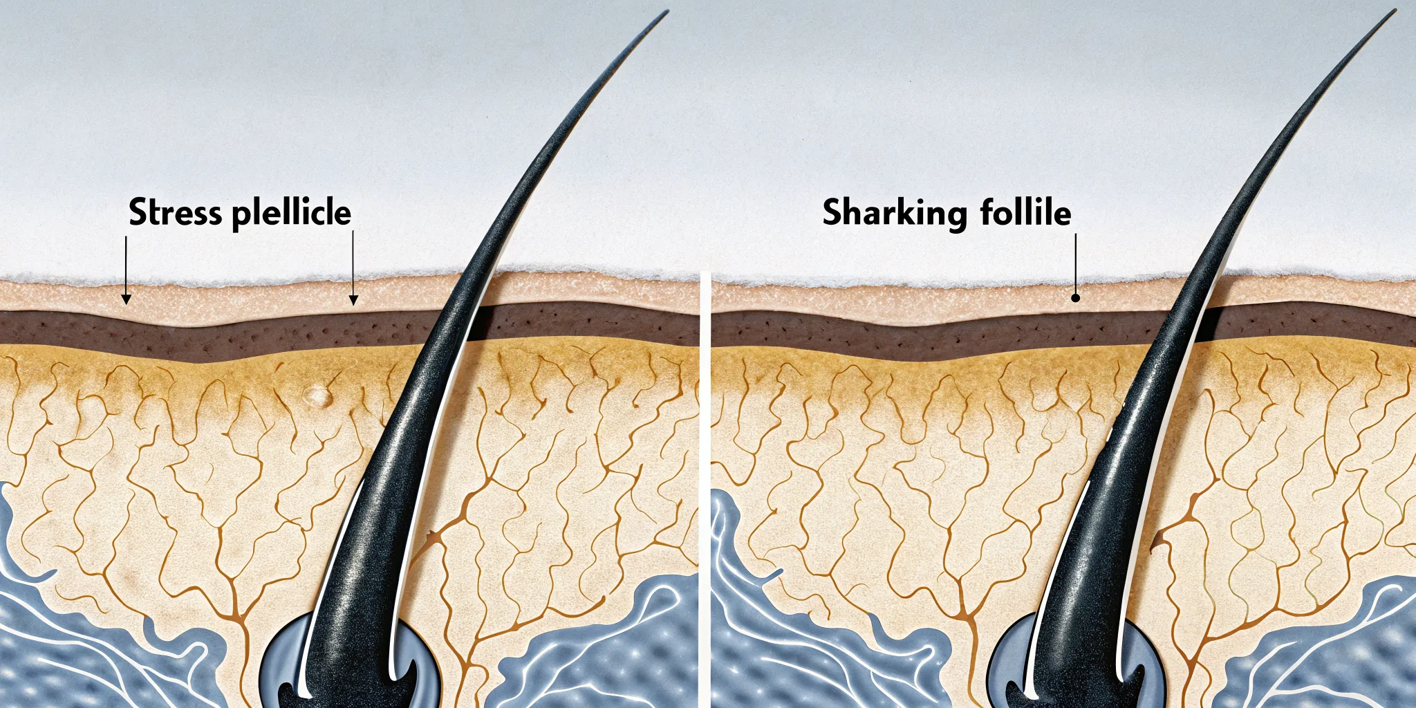 DHT and hair loss diagram showing healthy versus miniaturized hair follicles