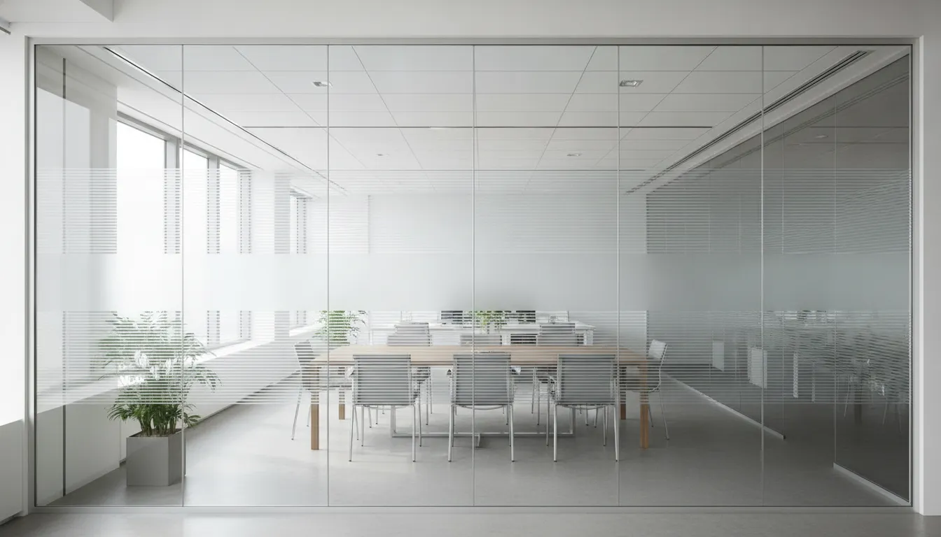 Interior commercial glass with professionally installed privacy window film