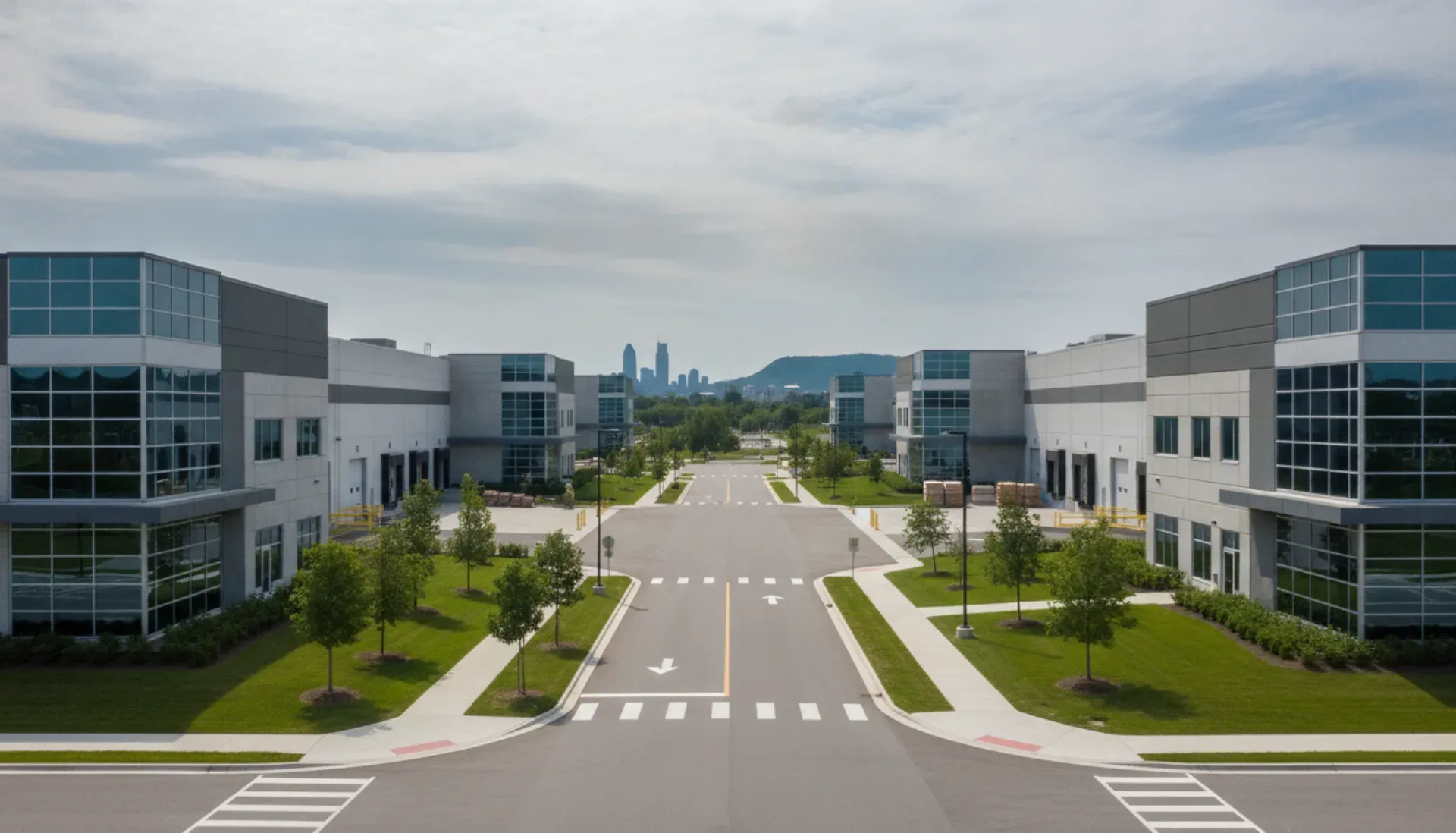 Well-maintained industrial park in Montreal with modern facilities and clean infrastructure