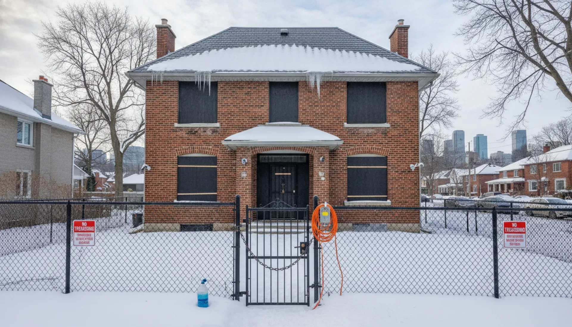 Secured vacant residential property in Montreal with winterization and security measures