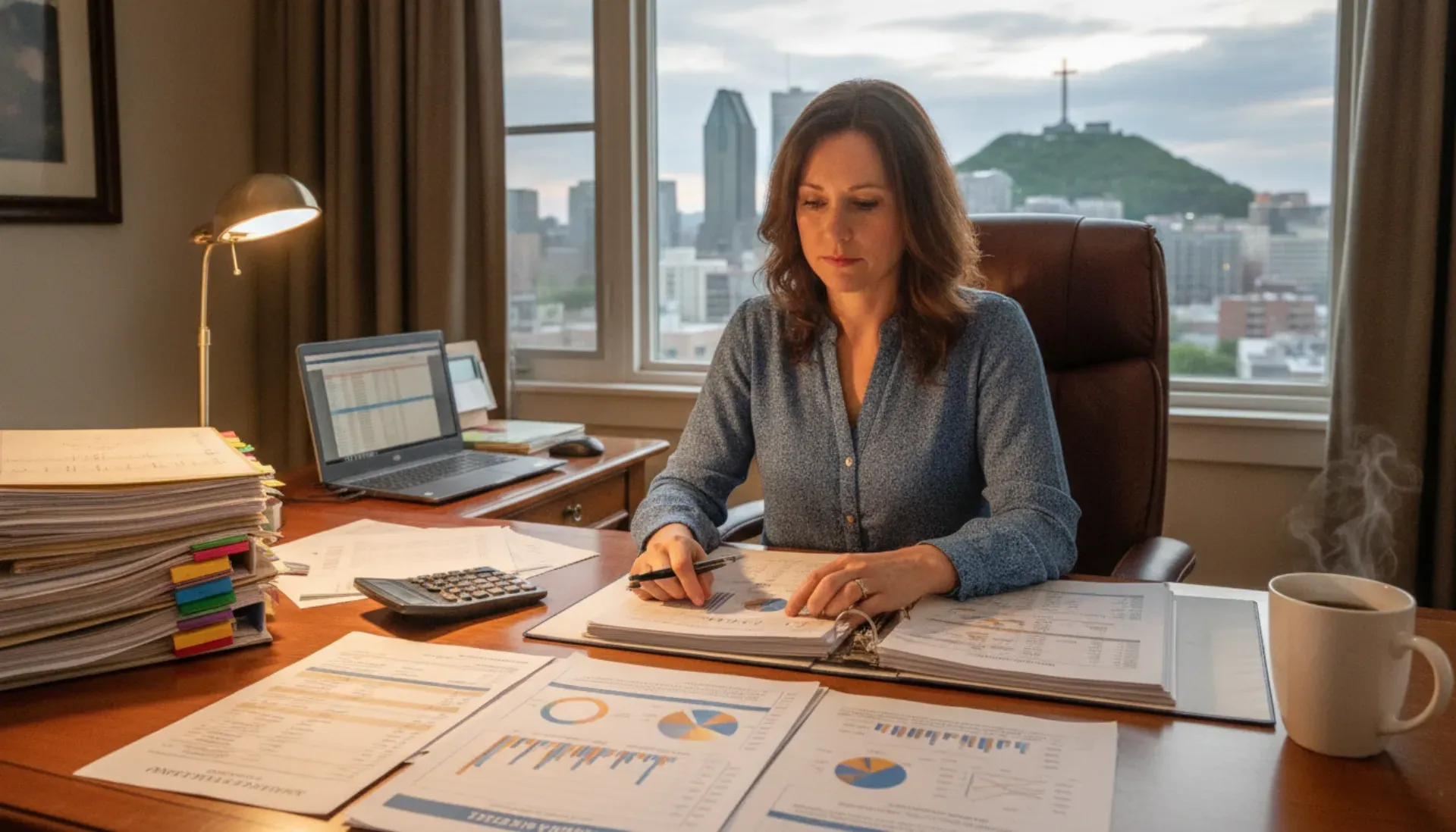 Property manager preparing detailed financial report for Montreal property owner