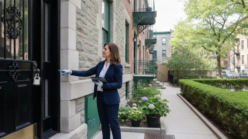 Professional manager conducting a Montreal property inspection for family-office oversight