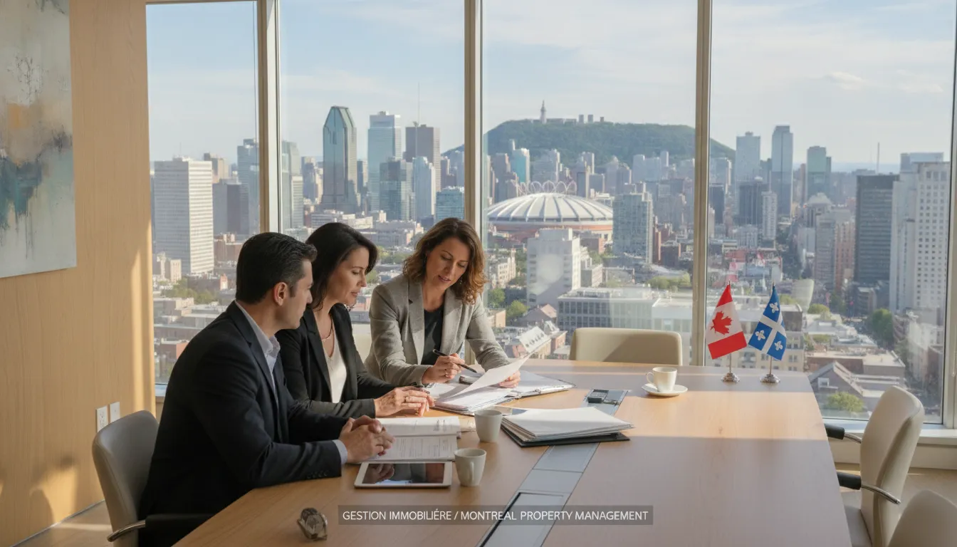 Property manager meeting with international investors in a Montreal office