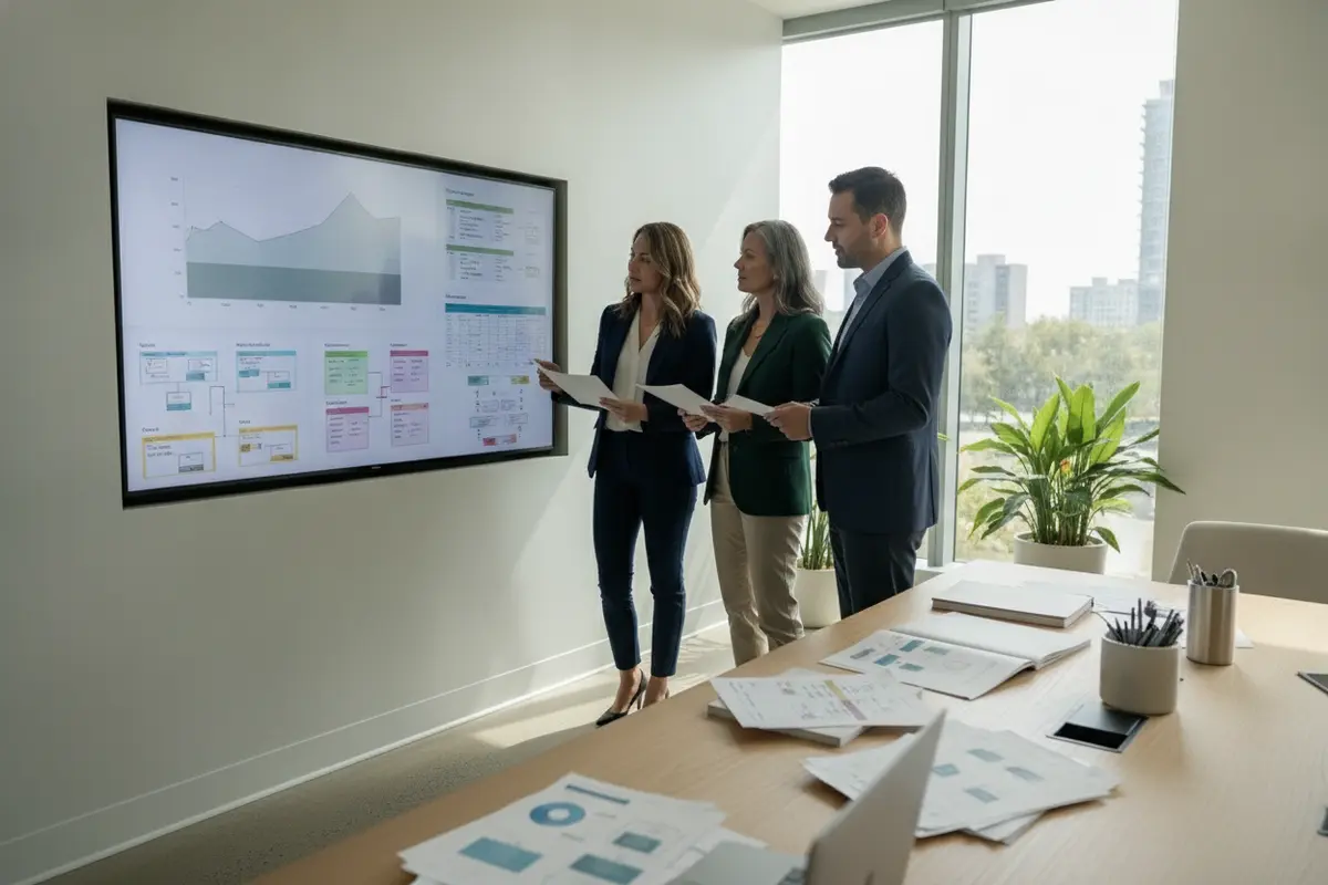 A med spa team reviewing provider schedules, room capacity, and service performance on an operating dashboard.